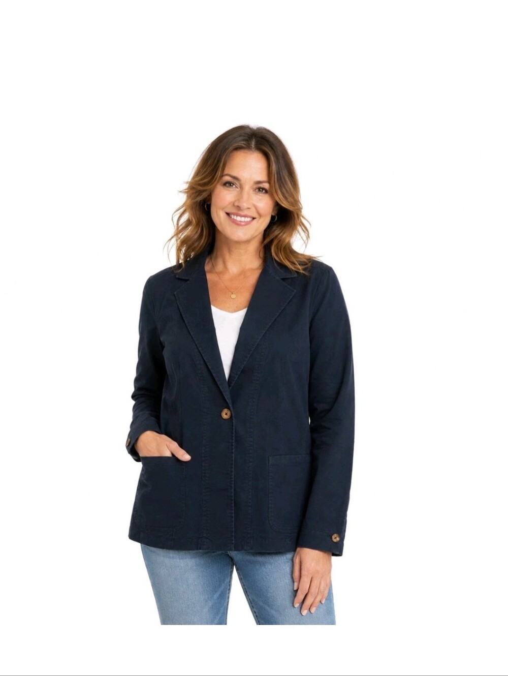 New Joan Rivers Medium Navy Blue Blazer Jacket Preppy Classic Tailored Career 1X